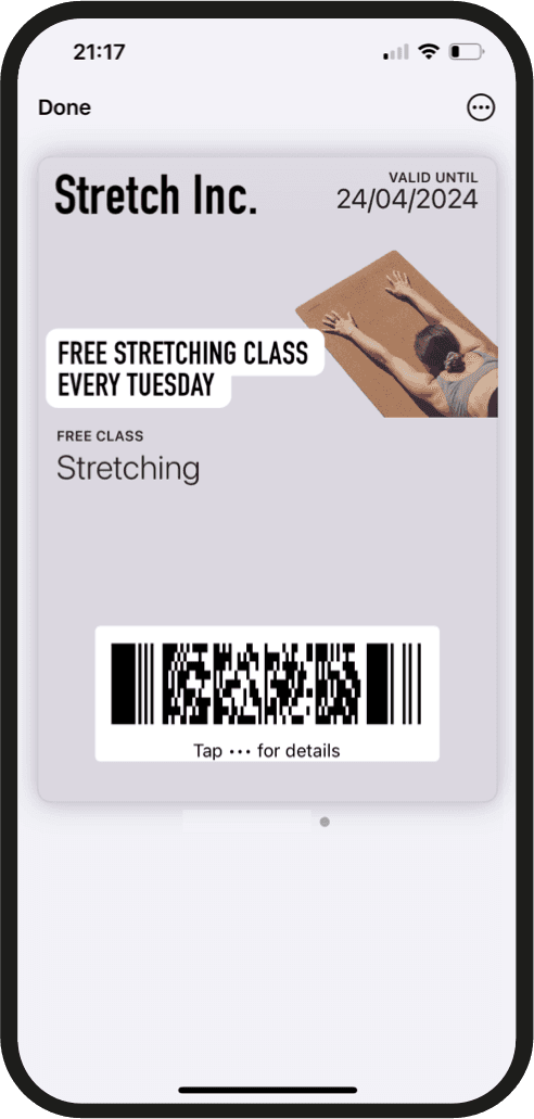 Coupon Card shown in Apple Wallet on an iPhone